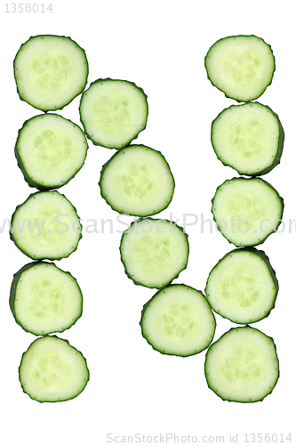 Image of Vegetable Alphabet of chopped cucumber  - letter N