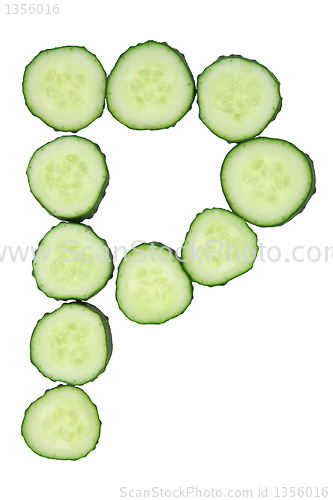 Image of Vegetable Alphabet of chopped cucumber  - letter P