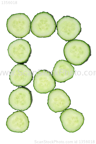 Image of Vegetable Alphabet of chopped cucumber  - letter R