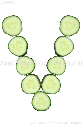 Image of Vegetable Alphabet of chopped cucumber  - letter V