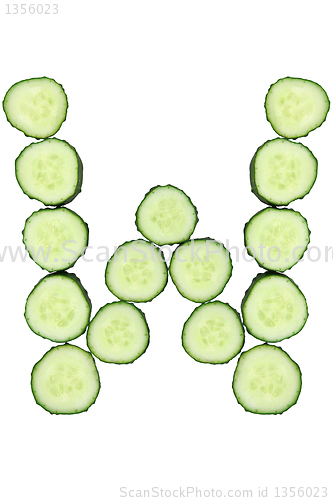 Image of Vegetable Alphabet of chopped cucumber  - letter W