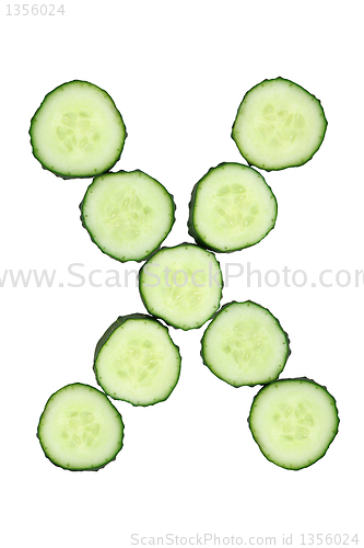 Image of Vegetable Alphabet of chopped cucumber  - letter X