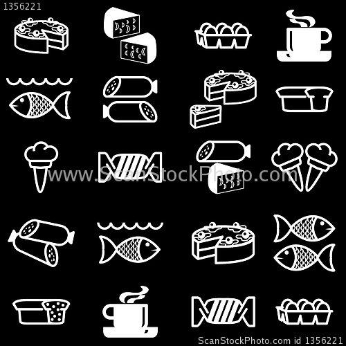 Image of set of vector silhouettes of icons on the food theme