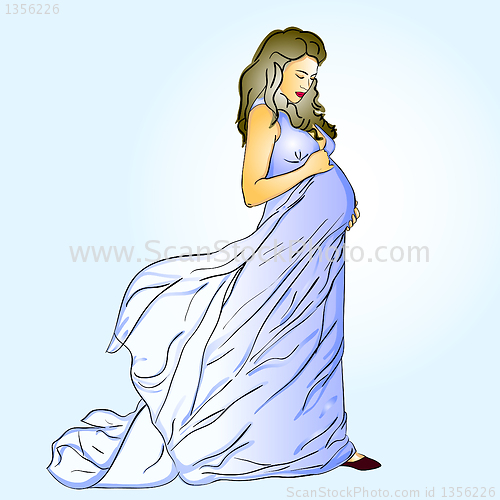 Image of The beautiful pregnant woman in a long dress