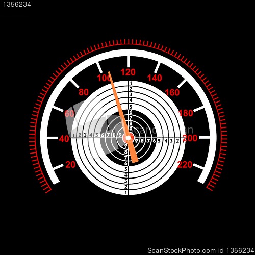 Image of Car speedometer with a target in the middle.