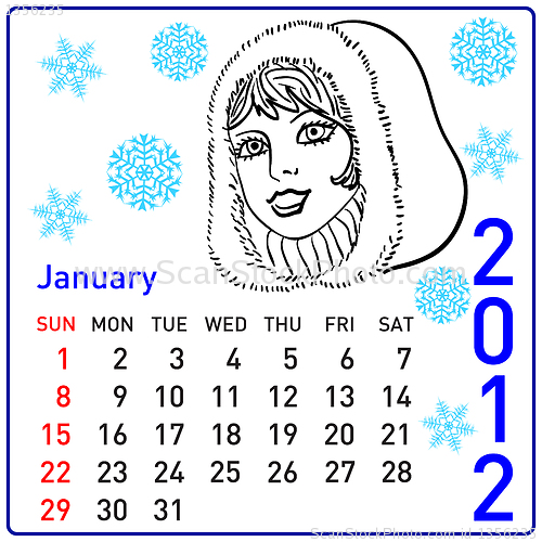 Image of 2012 year calendar in vector. January.