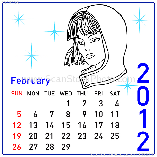 Image of 2012 year calendar in vector. February.