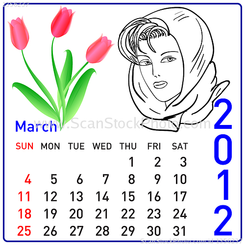 Image of 2012 year calendar in vector. March.