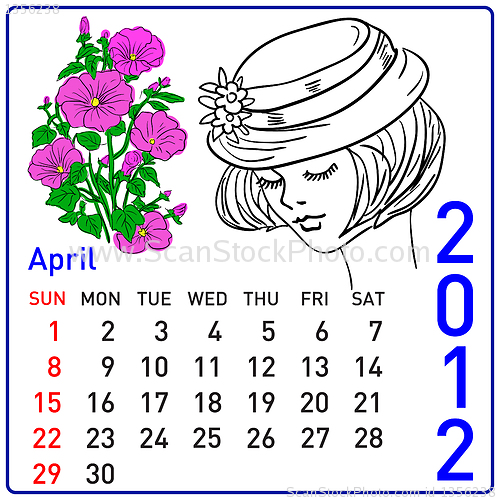Image of 2012 year calendar in vector. April.