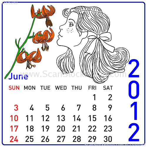 Image of 2012 year calendar in vector. June.