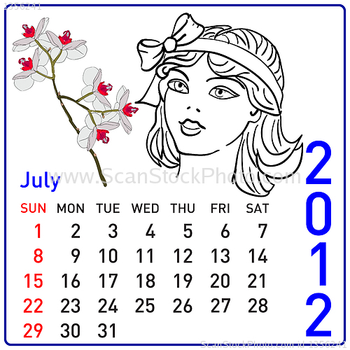 Image of 2012 year calendar in vector. July.
