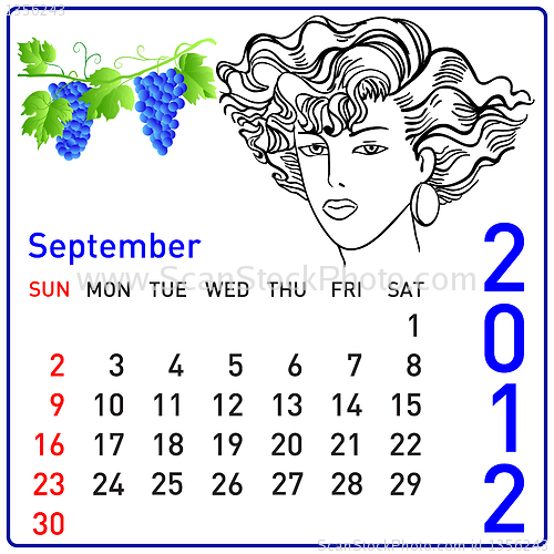 Image of 2012 year calendar in vector. September.