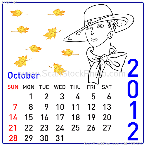 Image of 2012 year calendar in vector. October