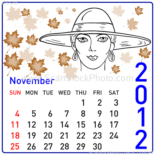 Image of 2012 year calendar in vector. November.