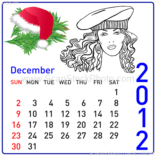 Image of 2012 year calendar in vector. December.
