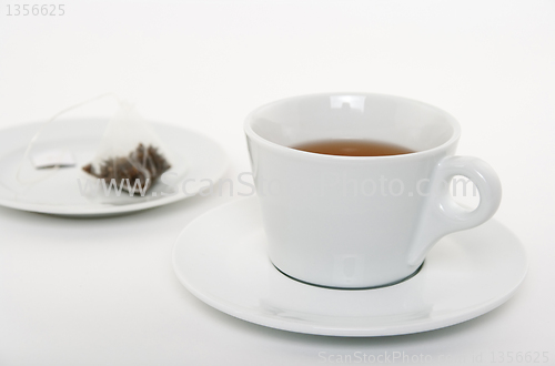 Image of Cup of tea and used teabag