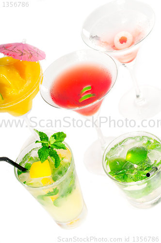 Image of group of cocktails drink isolated on white