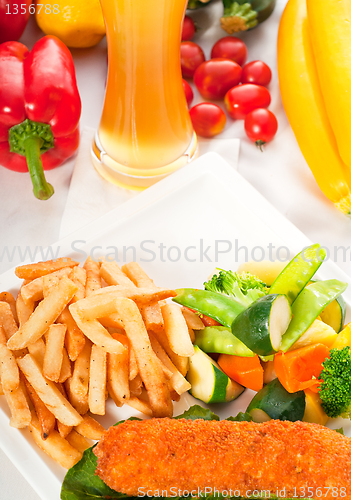 Image of fresh chicken breast roll and vegetables