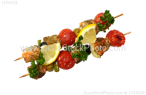 Image of salmon on a skewer