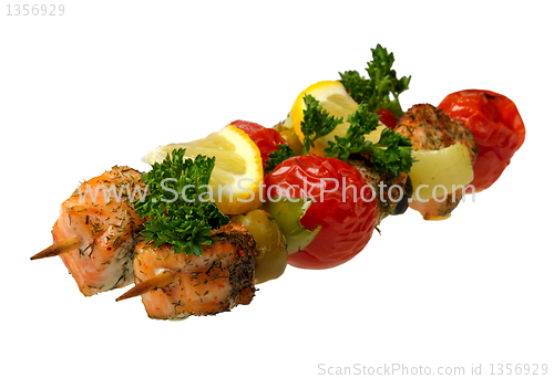 Image of salmon on a skewer