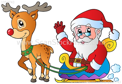 Image of Santa Claus with sledge and deer