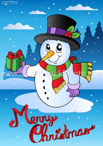 Image of Merry Christmas card with snowman 2