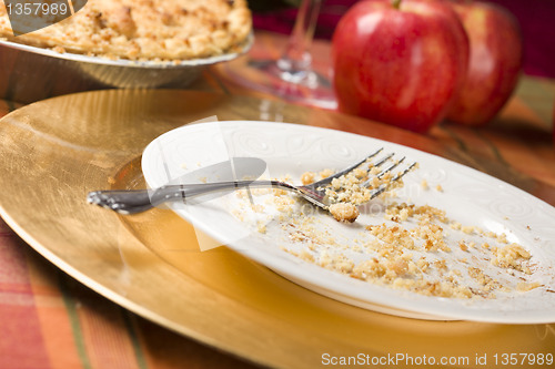 Image of Apple Pie and Empty Plate with Remaining Crumbs