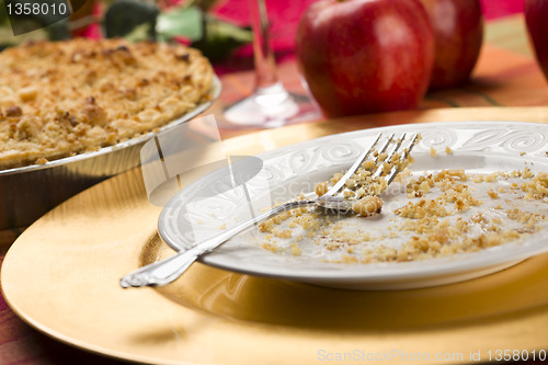 Image of Apple Pie and Empty Plate with Remaining Crumbs