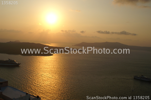 Image of Sunset on a greek island santorini