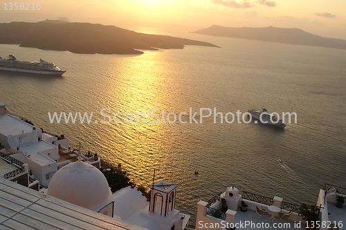 Image of Sunset on a greek island santorini