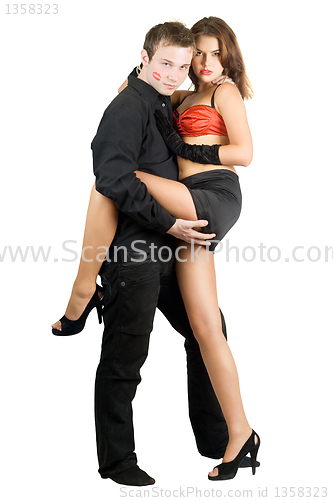 Image of man holding pretty woman