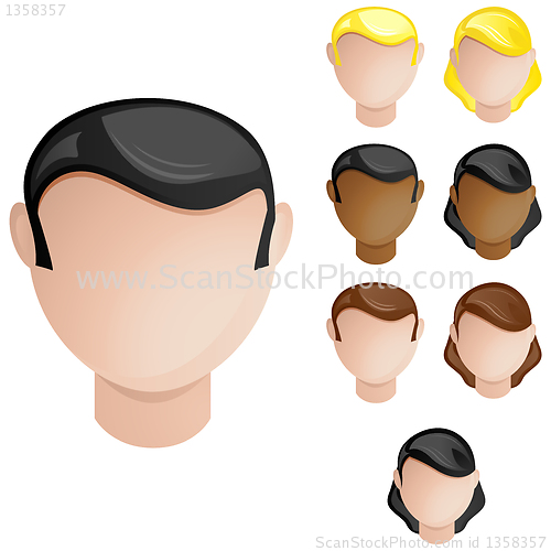 Image of People Heads Male and Female. Set of 4 hair and skin colors