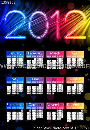 Image of Colorful 2011 Calendar on Black Background. Rainbow Colors