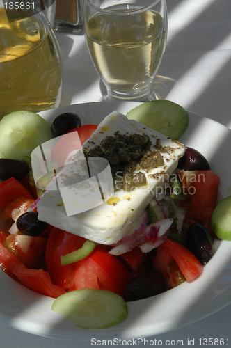 Image of salad and wine