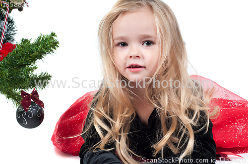 Image of Baby girl dressed up for Christams