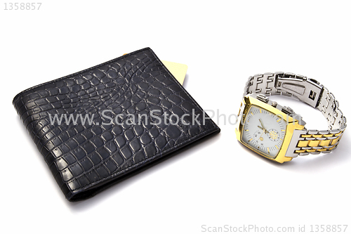 Image of Black wallet and watch