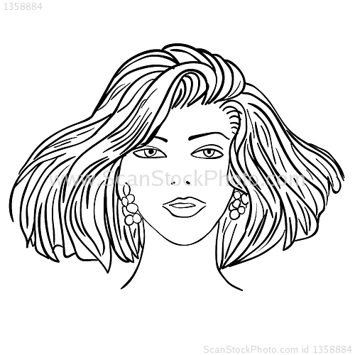 Image of Hand-drawn fashion model. Vector illustration. Woman's face