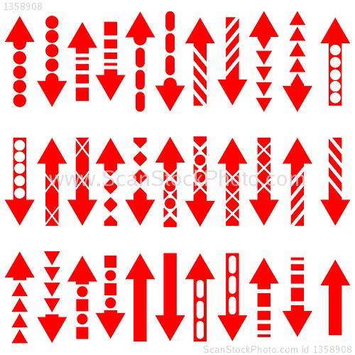 Image of A vector set of useful red arrows. 