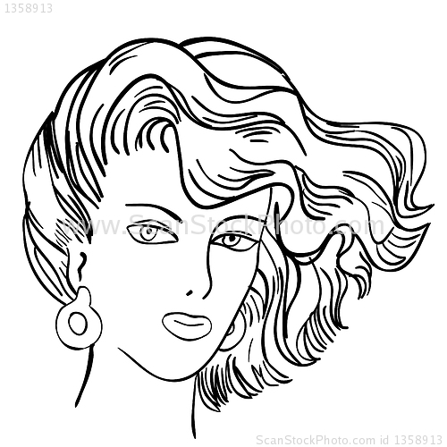 Image of Hand-drawn fashion model. Vector illustration. Woman's face
