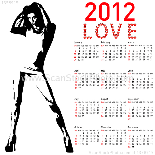 Image of 2012 calendar with fashion girl