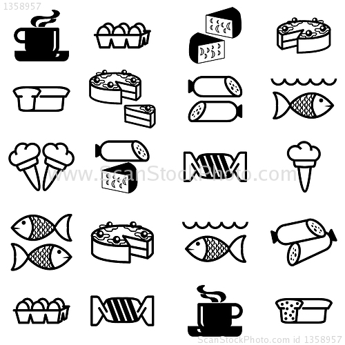 Image of set of vector silhouettes of icons on the food theme