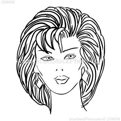 Image of Hand-drawn fashion model. Vector illustration. Woman's face