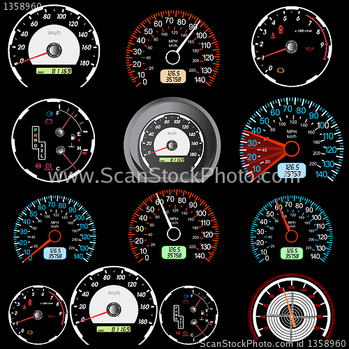 Image of Set of car speedometers for racing design. 