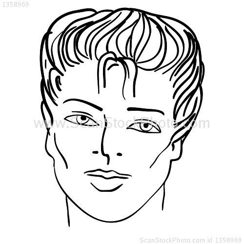 Image of Hand-drawn fashion model. Vector illustration. Man face