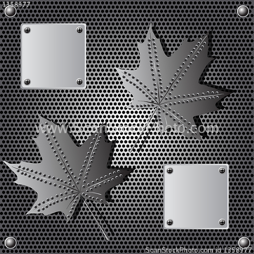 Image of metal shield maple leaf  background with rivets