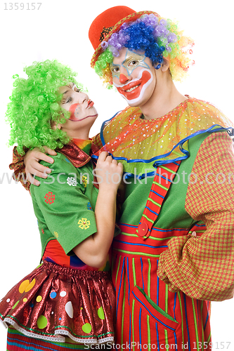 Image of Couple of colorful clowns