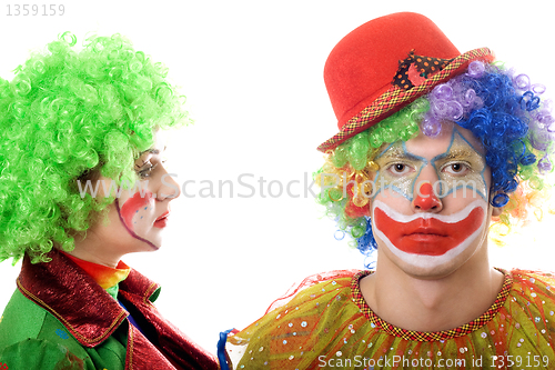 Image of Portrait of a pair of serious clowns