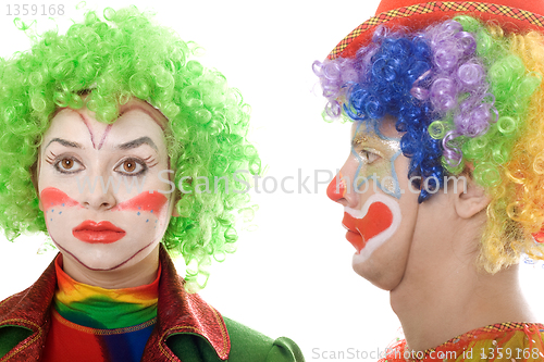 Image of pair of serious clowns