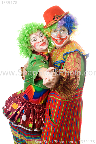 Image of A couple of happy clowns dancing