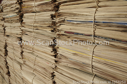 Image of Piles of recycled newspapers on an angle